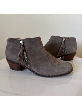 Vionic Women's Serena Suede Ankle Bootie, 2" Heel, Tan, Size 7 WIDE